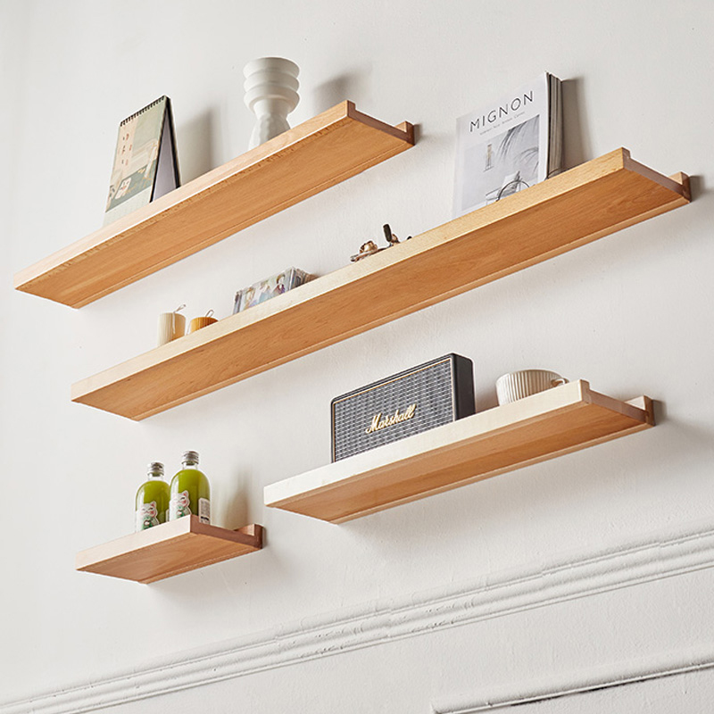 Wooden plank solid wood wall shelf hanging wall hanging bedroom one-line partition wall living room one-line board wall bookshelf