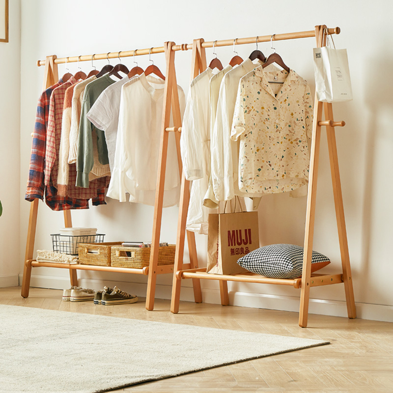 Solid wood clothes and hat rack floor home hanging hanger bedroom room beech clothes rack indoor simple standing pole