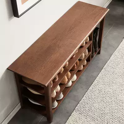 Solid wood shoe stool home door shoe cabinet shoe rack in the entrance can sit on the shoe stool porch Nordic long strip test shoe stool