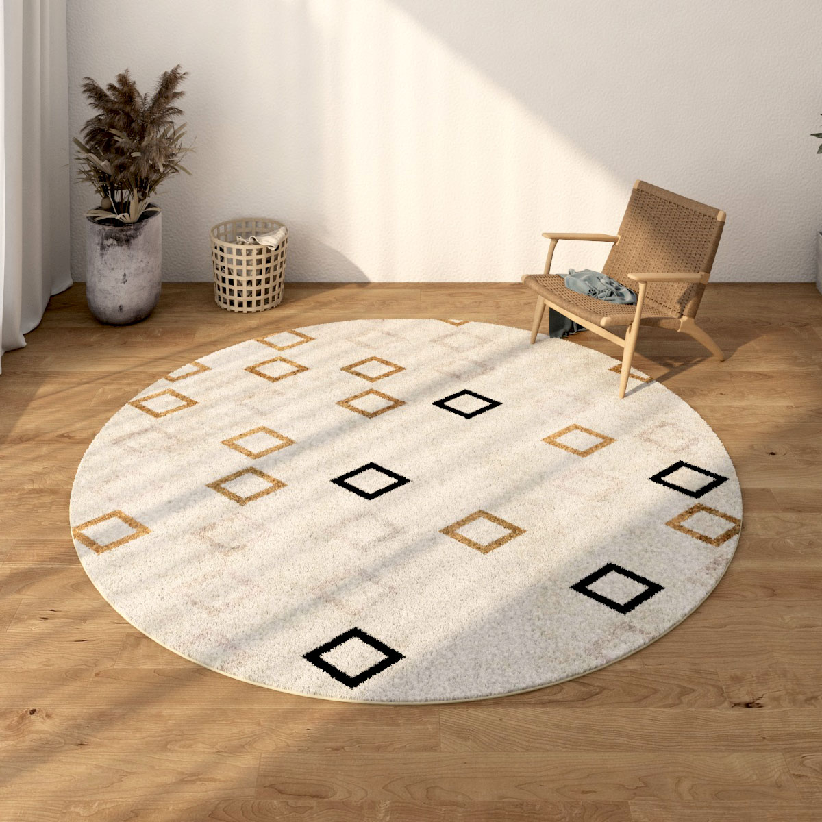 Aovoc Moroccan Round Rug Modern Dressing Table Living Room Bedroom Striped Coffee Table Sofa Home Non-slip Floor Mat