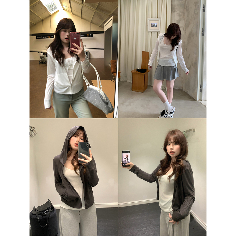 Vegetable Orbs Phuket Street Tencel Linen Versatile Ultra-Thin Sunscreen Hooded Zipper Sweatshirt for Women Summer Vegetable Orbs Phuket Street Tencel Linen Versatile Ultra-Thin Sunscreen Hooded Zipper Sweatshirt for Women Summer