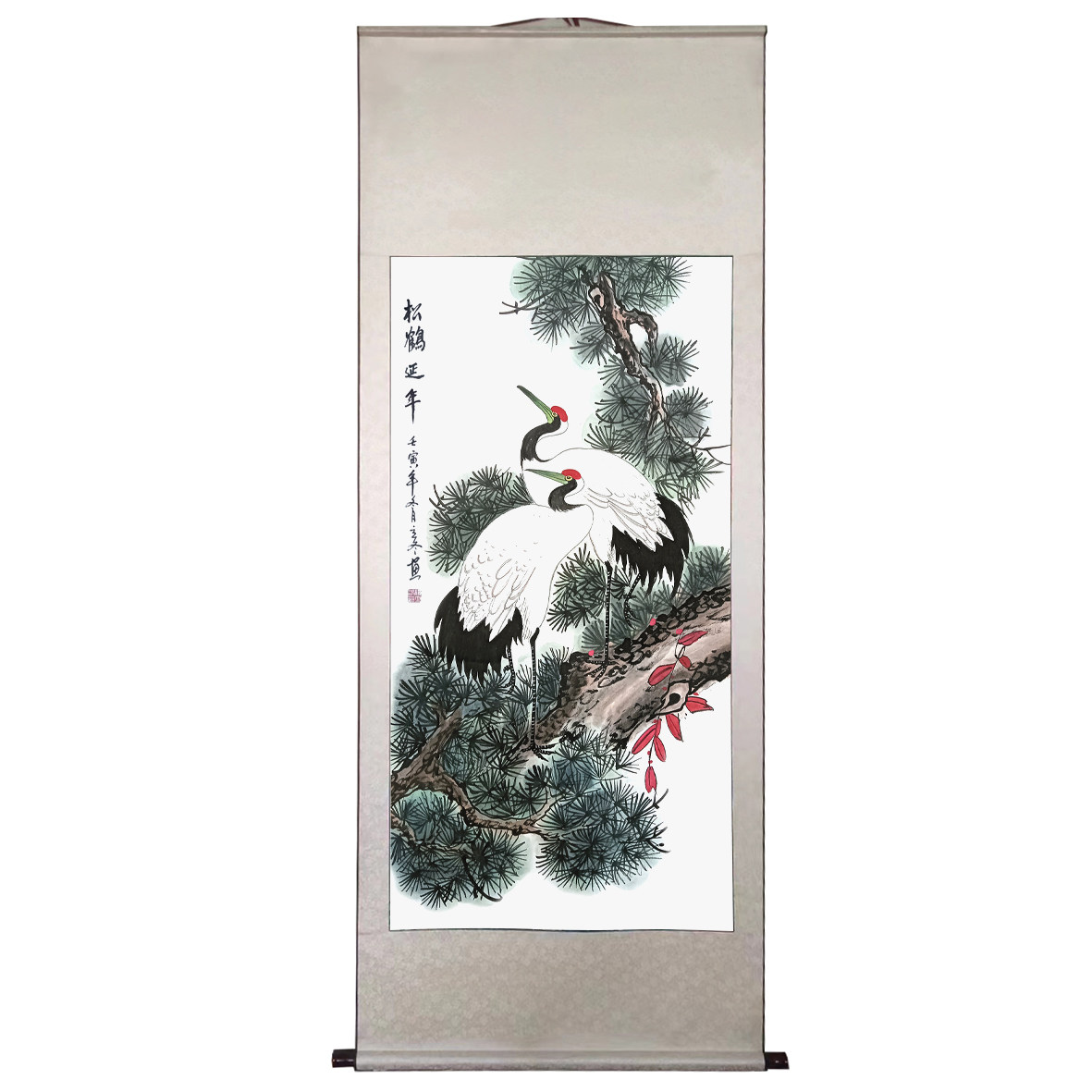 鬆鶴延年國畫純手繪三尺畫芯卷軸玄關客廳中堂掛畫仙鶴圖祝壽字畫-淘寶