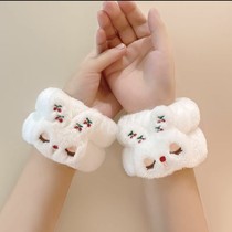 New anti-moisture-sleeved girl’s face-washing tool simple plush rabbit face-washing wristband (pack of 2)