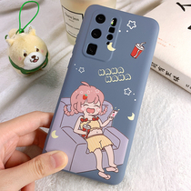 Huawei p40pro mobile phone shell liquid silicone camera full package p40 new protective sheath p40pro anti-fall por cute tide card personality cartoon female soft shell
