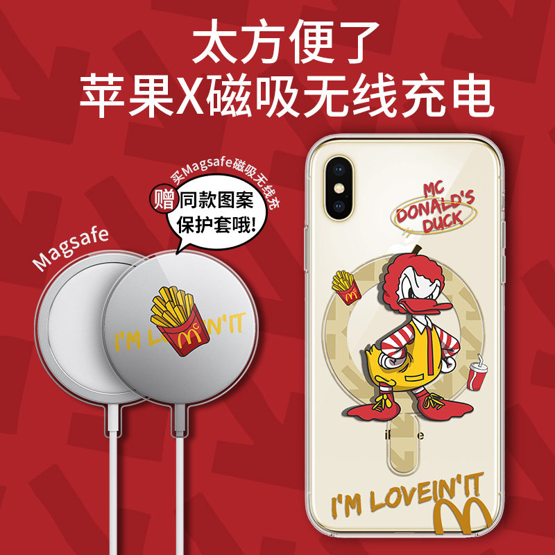 Apple Xs mobile phone protective shell Lightning duck Magsafe magnetic suction shell transparent ins wind suitable for iPhoneX McLe duck all-inclusive lens ultra-thin anti-fall Xs protective sleeve couple models creative trend