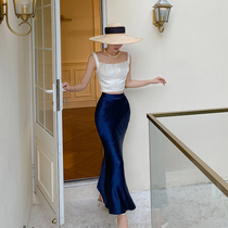 XIAOLI French acetate high waist fishtail hip skirt 2021 summer new medium-long niche skirt female