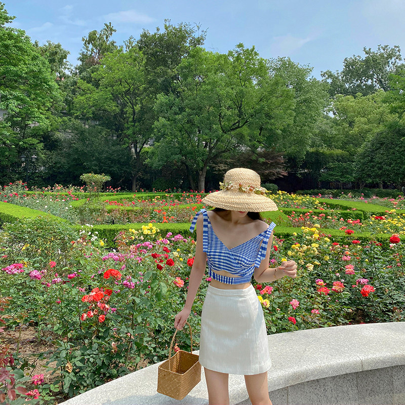 Small Lie Little Princess Blue Gezi Little Qingxin New hitting bottom harness vest with summer sleeveless short blouses female outwear