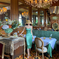 XIAOLI apple green acetate v-neck suspender sexy dress 2021 new spring French high-end skirt womens summer