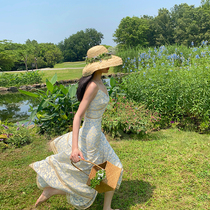 XIAOLI night lace a word V-neck suspender French floral dress spring and summer new niche temperament skirt women