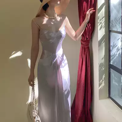 XIAOLI Laurel goddess acetic acid sexy French suspender dress 2021 New temperament long dress children summer