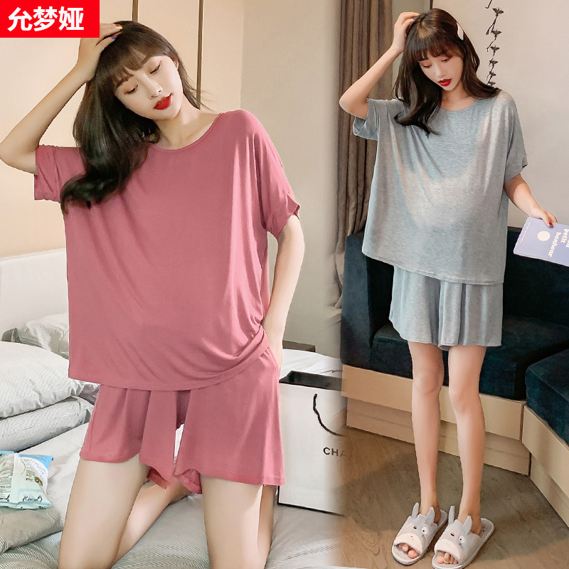 Model pregnant women dressed in pajamas summer suit pregnancy short sleeve shorts two pieces of special 200 kg