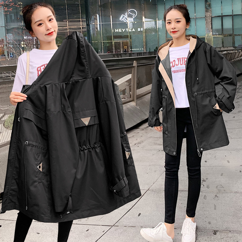Plus fat plus size maternity dress foreign style windbreaker spring and autumn dress fat mm slim tops cover belly loose coat 200 catties