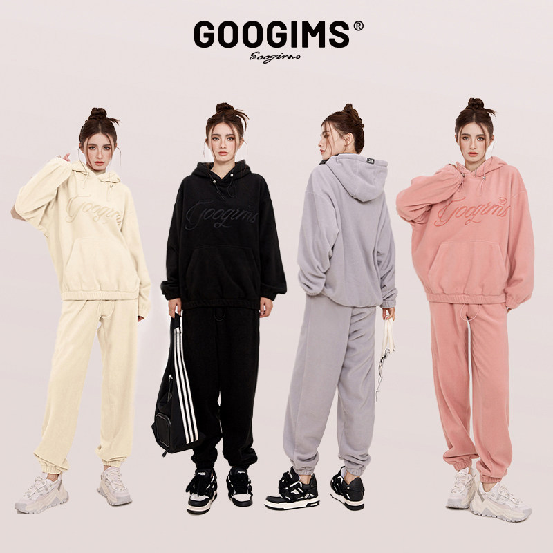 googims sweatshirt suit men and women with the same two-piece rocking velvet sports suit-Taobao