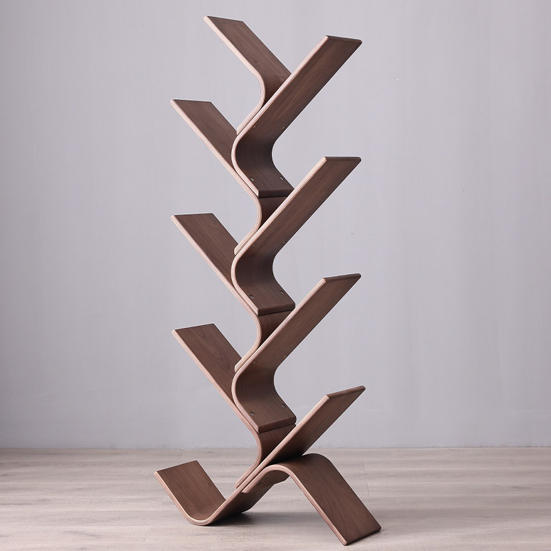 Solid wood bookshelf on floor Easy home leaning against wall Living room Balcony Bedroom Tree shelf Children's bookshelf painted frame