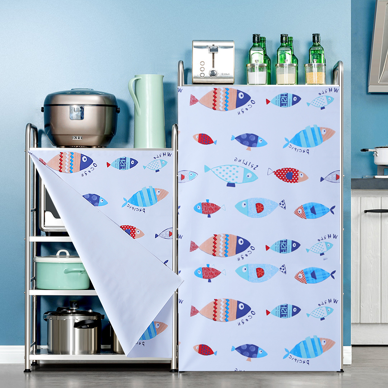 Waterproof Frame Oil-proof PVC Dust-resistant Curtain Gray Kitchen Cabinet Blocking Curtain Magic Adhesive Punching