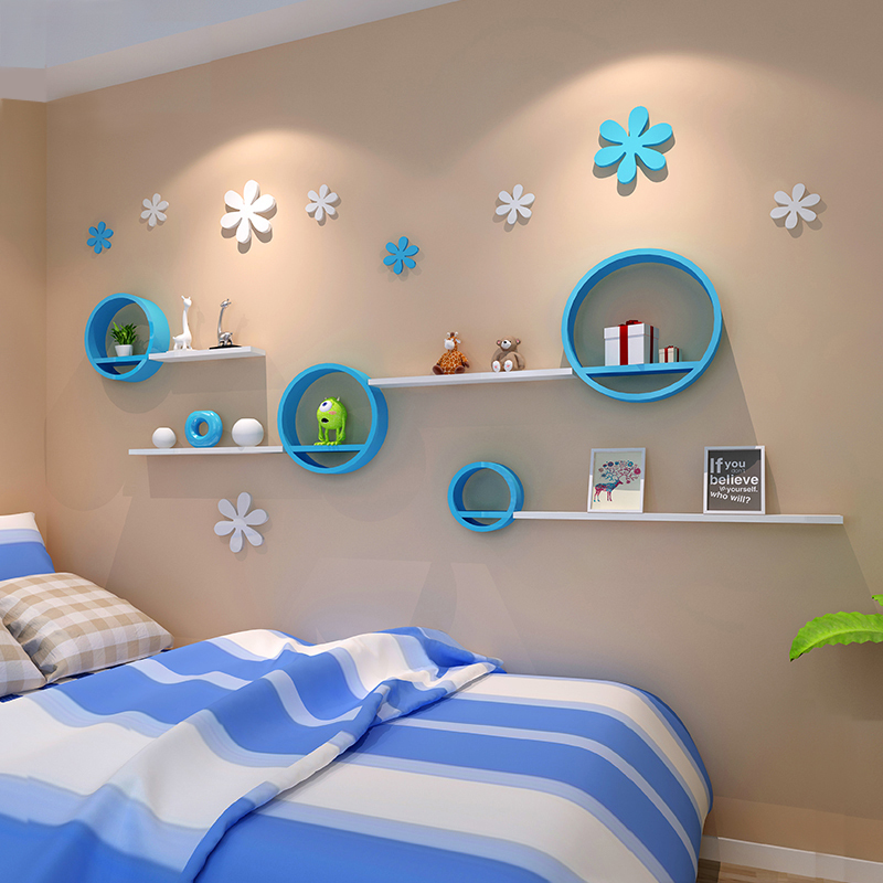 Round Wall-Mounted Shelf with Painted Partitions, Creative Grid Design for Children's Room Background Wall Decoration