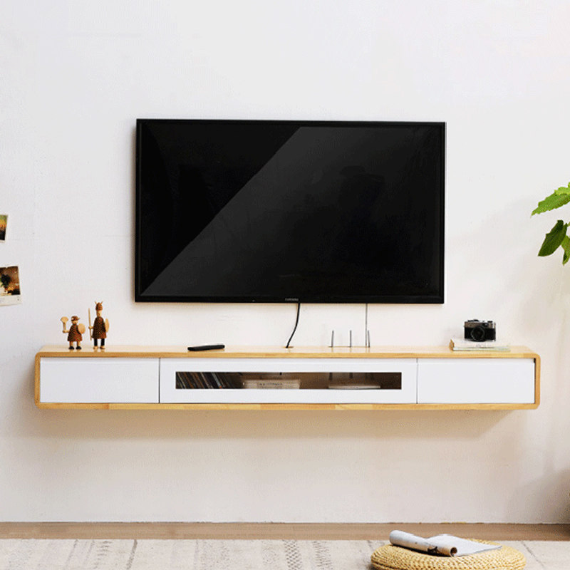 Full-solid wooden wall hanging TV cabinet hanging wall modern simple Nordic suspension cabinet