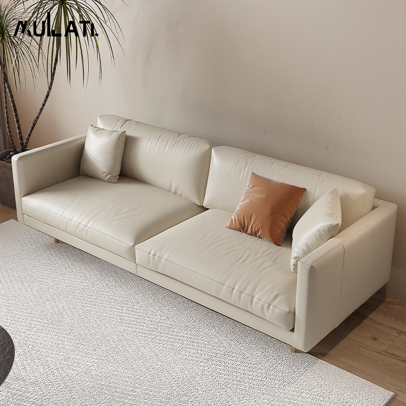 Wooden Lati Willful Light Lavish Minimalist Leather Sofa White Living Room Modern Minima Small Family trio Place sofa