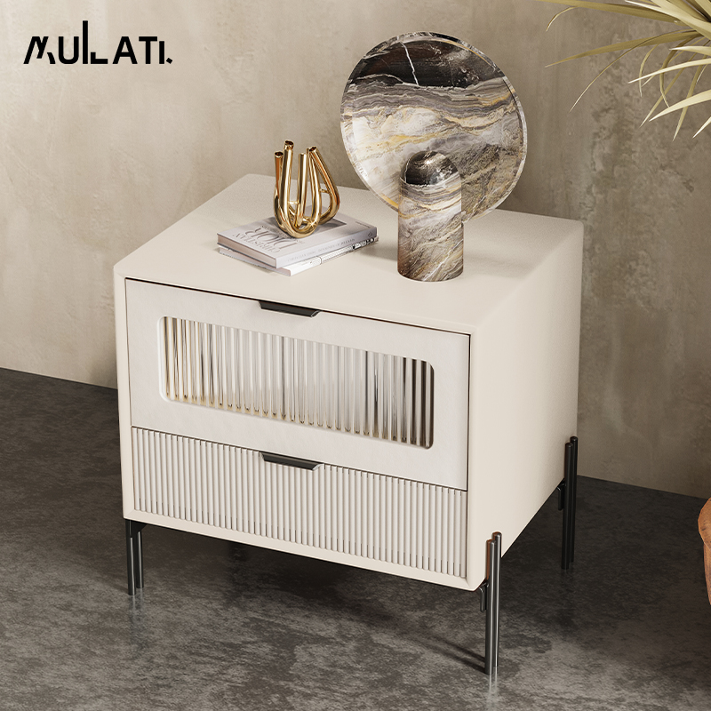 Mulati Changhong glass bedside table simple modern light luxury Italian minimalist solid wood leather net red bedside table