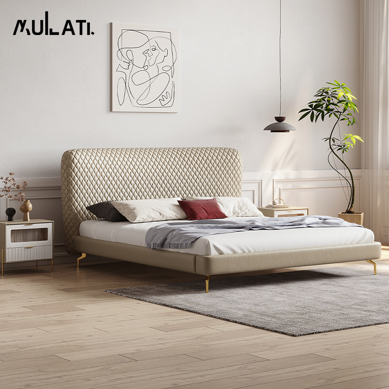 Mulati Italian light luxury modern Nordic simple high back soft bag leather double storage master bed