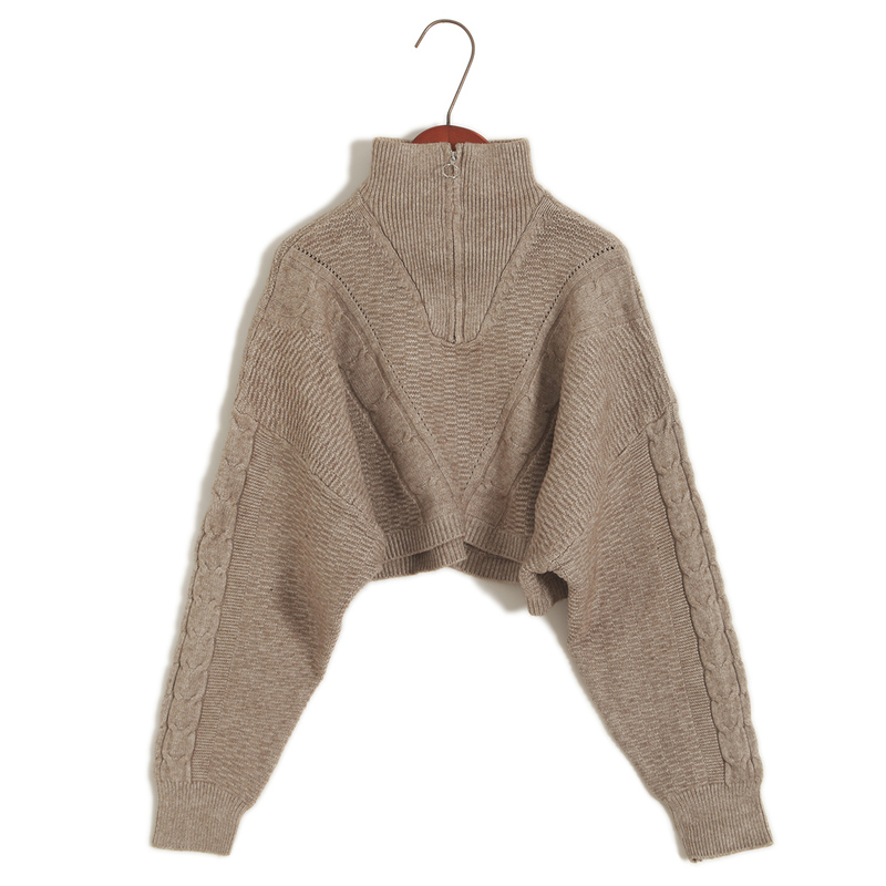 Zipper Turtleneck Sweater for Women, Ultra-Short Pullover Batwing Top, Fashionable Outerwear, New Autumn and Winter Style, Revealing Navel, Trendy Women's Clothing