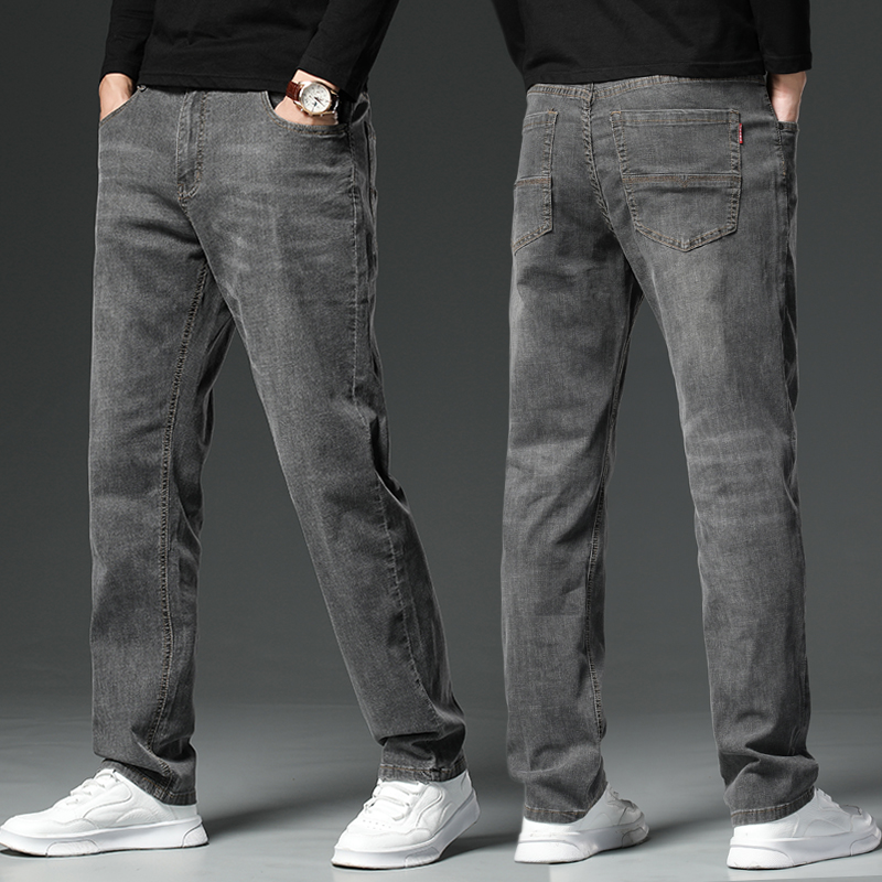2022 new autumn high-end smoke gray jeans men's loose straight spring and autumn models large size casual long pants
