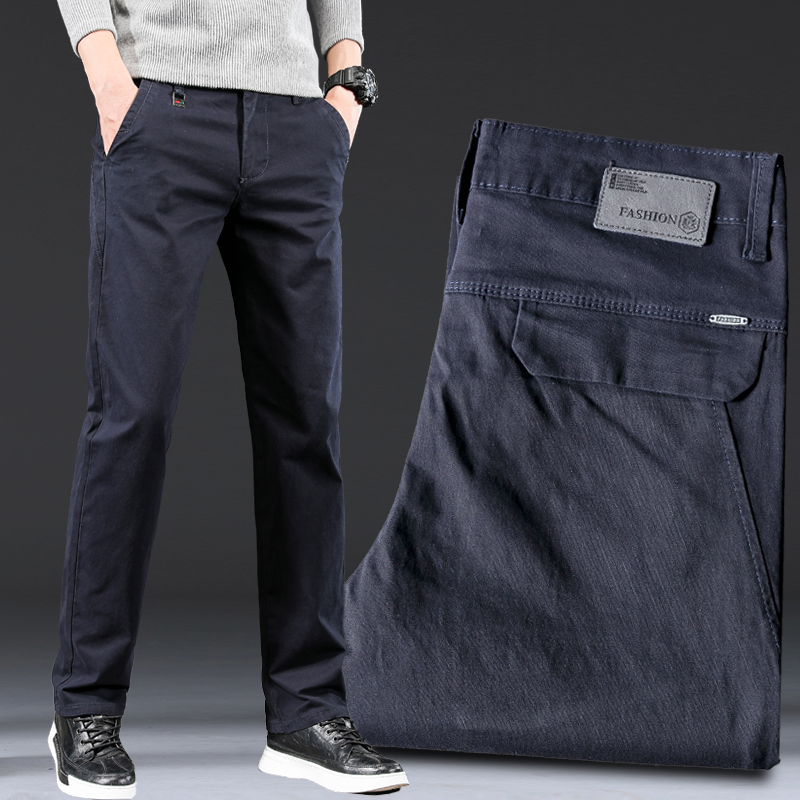Summer thin high-end pure cotton casual pants men's straight loose middle-aged business sports men's high-end elastic pants