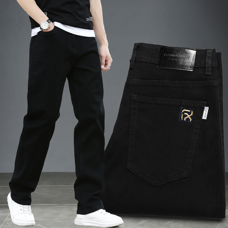 Autumn black jeans men's straight loose men's pants middle-aged plus fertilizer plus size elastic spring and autumn casual trousers