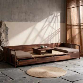 New chinese style north american black walnut storage luohan sofa
