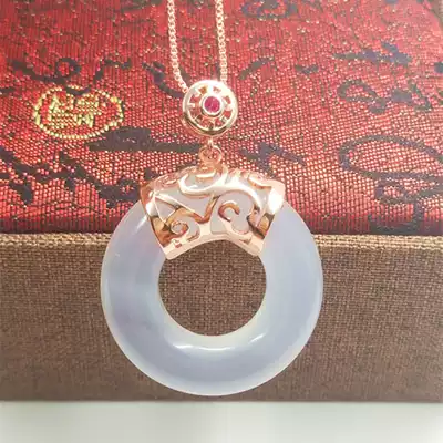 Chalcedony Ping An Circle Jade Pendant Spring and Autumn Women's Sweater Women's Style Joker Simple Medium and Long Edition National Style Necklace Pendant