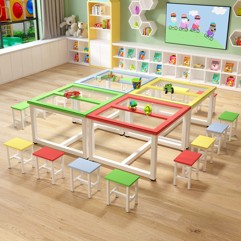 Primary school kindergarten desks and chairs student training table manual painting art tempered glass table children's study table