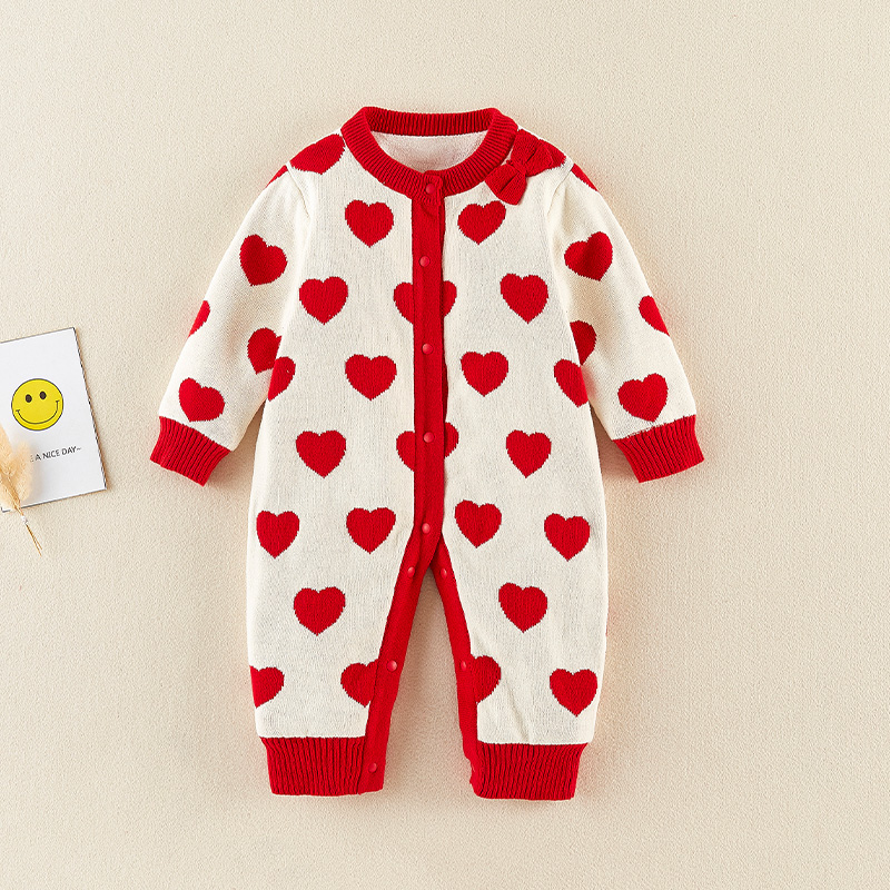 Infant sweater jumpsuit autumn and winter clothes baby knitted sweater plus velvet romper rompers winter out warm linen