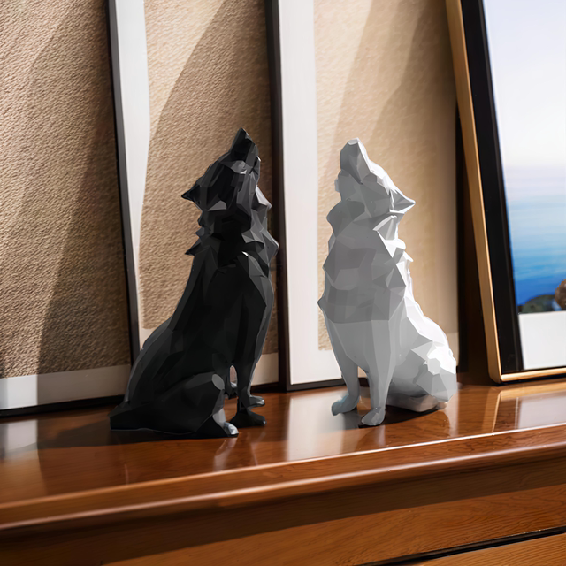 Black and White Minimalist High-End Version Howling Wolf Popular Art 3D Trendy Sculpture Geometric Model