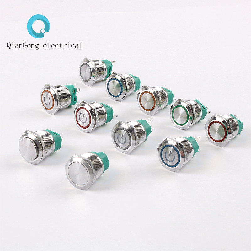 22mm metal button switch LED power supply standard self-locking self-restarting waterproof button can be equipped with socket connector