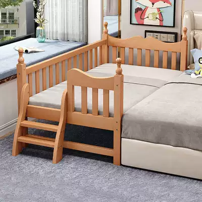 Beech wood children's bed splicing bed with guardrail for single boy solid wood widened baby baby bedside cot