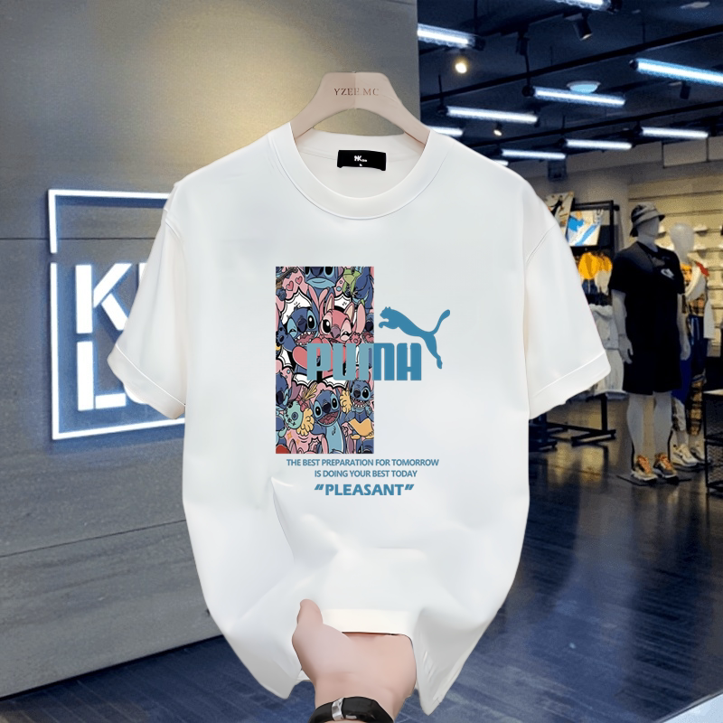 Outlet Discount 100% Pure Cotton Short-Sleeve Unisex Summer Heavyweight T-Shirt for Teenagers, Trendy Brand Loose Round-Neck Base Shirt