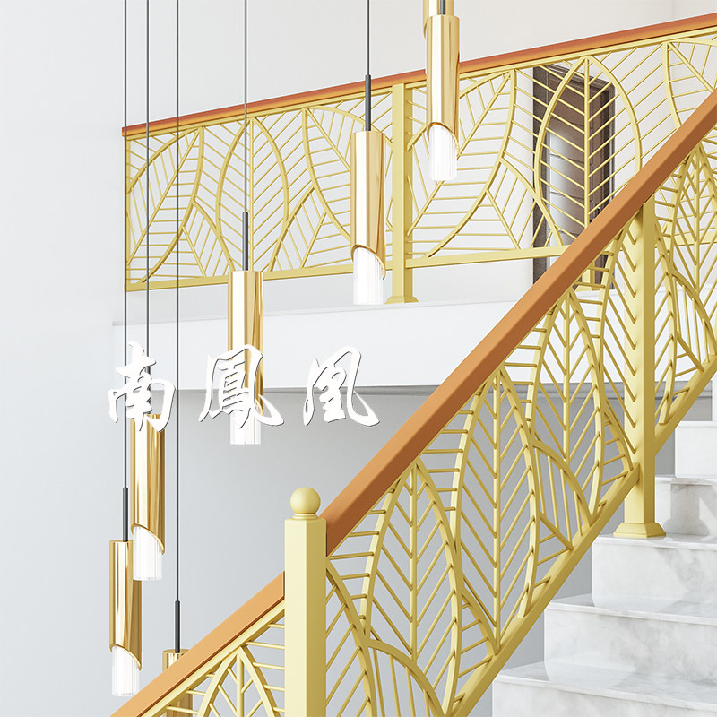 Iron stair handrail guardrail solid wood Nordic balcony fence modern attic light luxury decorative railing indoor household