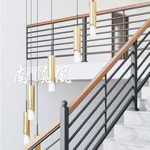 Stair handrail solid wood indoor household wrought iron balcony guardrail window fence simple modern attic railing decoration
