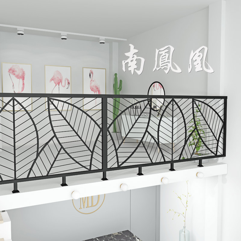 Nordic Modern Iron Art Stairway Armrest Solid Wood Loft Enclosure Corridor Floating Window Railing Indoor Home Balcony Guardrails