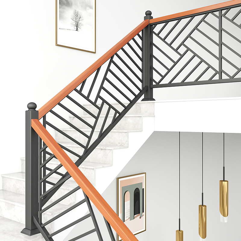 Light luxury staircase armrest solid wood balcony guardrail loft decorated fenced iron railing indoor household minimal modern