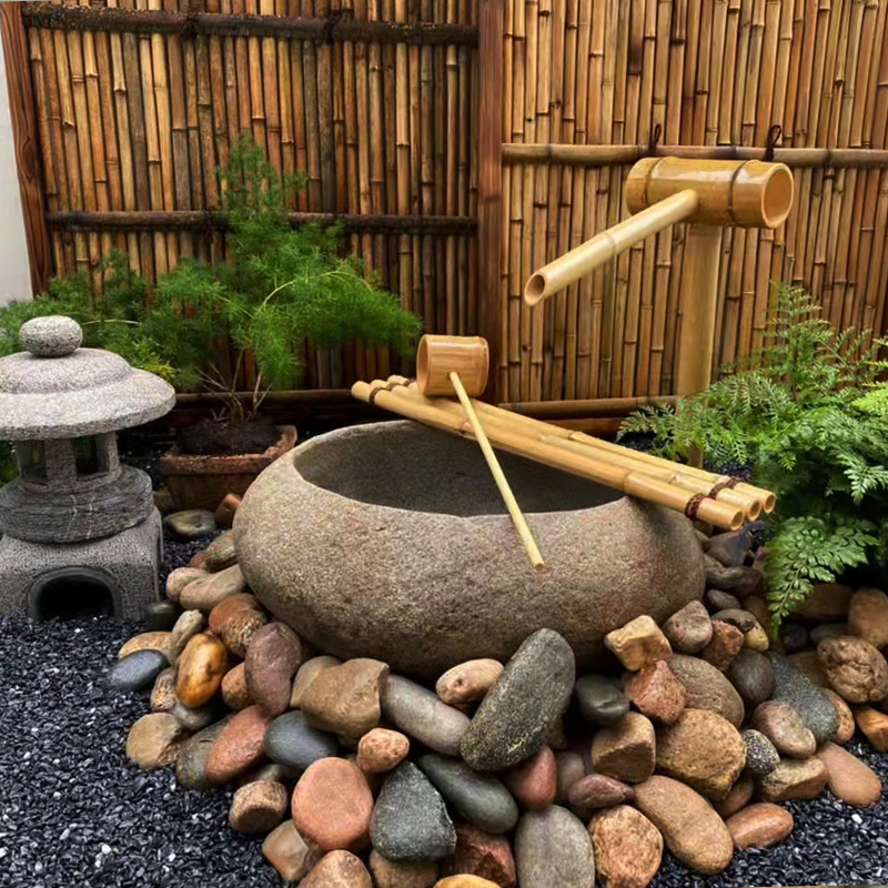 Japanese-style pebble tank bamboo flow combination landscape mantle bowl mantle outdoor water view courtyard