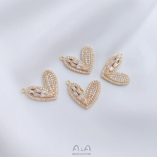 Цирконий, подвеска в виде сердечка ручной работы, браслет, ожерелье, аксессуар, 14 карат, микроинкрустация