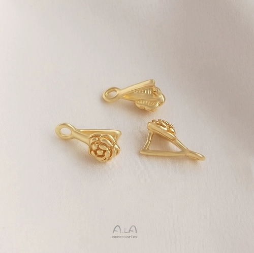 14K包金保色玫瑰花形夹扣瓜子扣吊坠扣diy水晶玉石项链首饰品配件