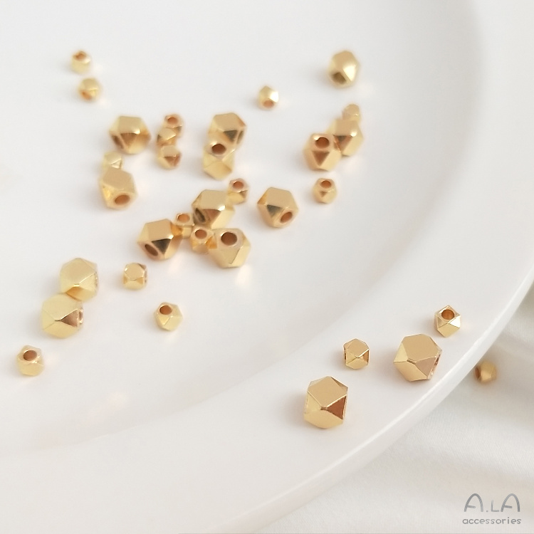 14K ゴールドフィルド色保持カットコーナービーズ多角形ファセットルースビーズ孤立ビーズ DIY 手作りビーズ素材ジュエリーアクセサリー