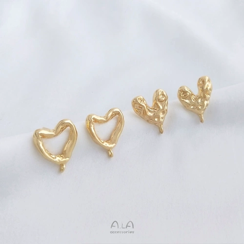 Украшение в виде сердечка, серьги, серебряная игла ручной работы, 14 карат, золотой цвет, серебро 925 пробы