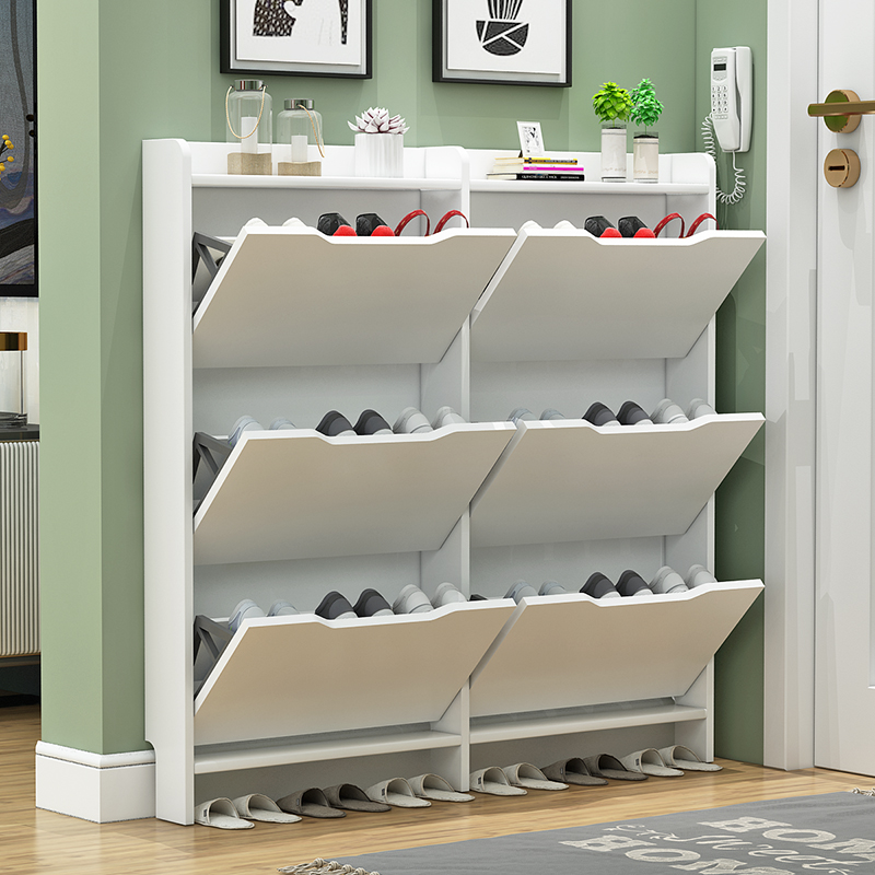 All-white ultra-thin 13cm tipping shoe cabinet behind the home door full-size three buckets six buckets large-capacity customizable cabinet