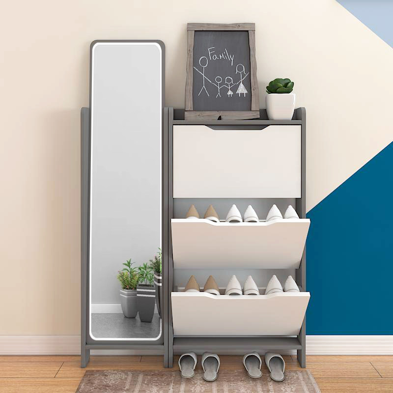 Ultra-thin 13 cm tipping shoe cabinet behind the door full-length mirror gray simple modern home door space saving full size
