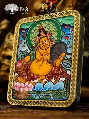 Thangka Tibet hand-painted portable Buddha card yellow Wealth God small thangka pendant life Buddha pendant Green mother Mantan city pure gold