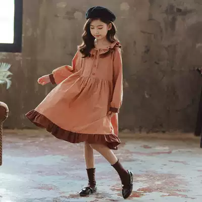 British next sara2021 girl dress Korean version of autumn and winter mosaic princess dress sweet child dress