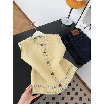 2025 Spring and Autumn New Round Neck Sleeveless Vest Women's Loose Slimming Autumn and Winter New Sweater Knitwear Cardigan